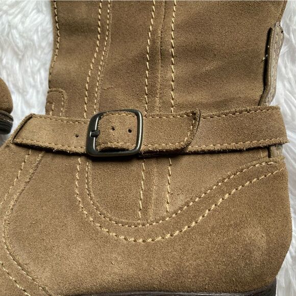 Clarks Derby Palace Leather Boots Tall Tan Side Zip Women’s Size 8 M FLAWED - Picture 5 of 16